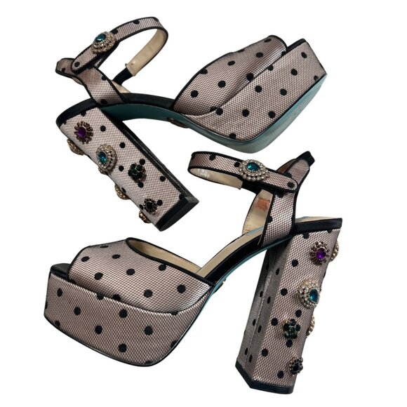 Betsey Johnson Polka Dot Platform Heels Embellished Block Heel - Picture 1 of 16